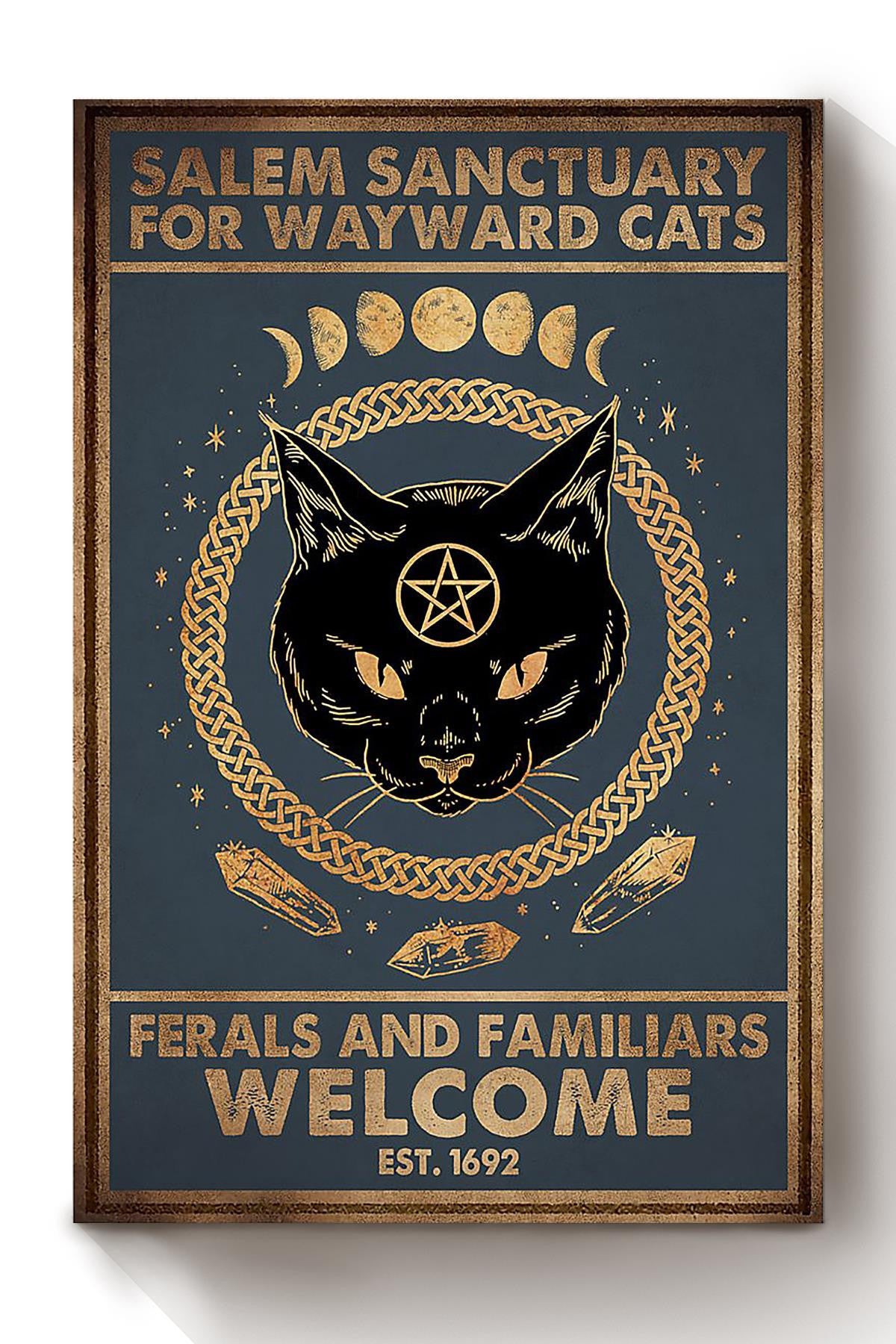 Salem Sanctualy For Wayward Cats Animal Wall Art Gift For Cat Lover Halloween Decor Canvas Framed Prints, Canvas