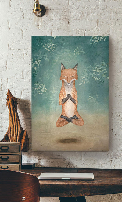 Meditating Fox Namaste Chakra Wall Art For Yoga Room Decor Canvas Framed Prints, Canvas