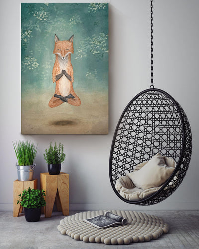 Meditating Fox Namaste Chakra Wall Art For Yoga Room Decor Canvas Framed Prints, Canvas