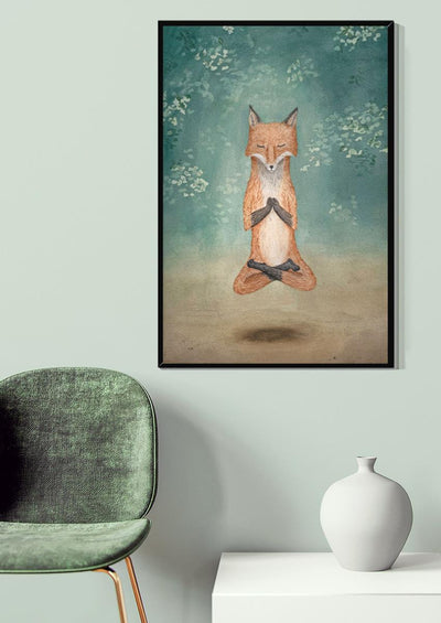 Meditating Fox Namaste Chakra Wall Art For Yoga Room Decor Canvas Framed Prints, Canvas