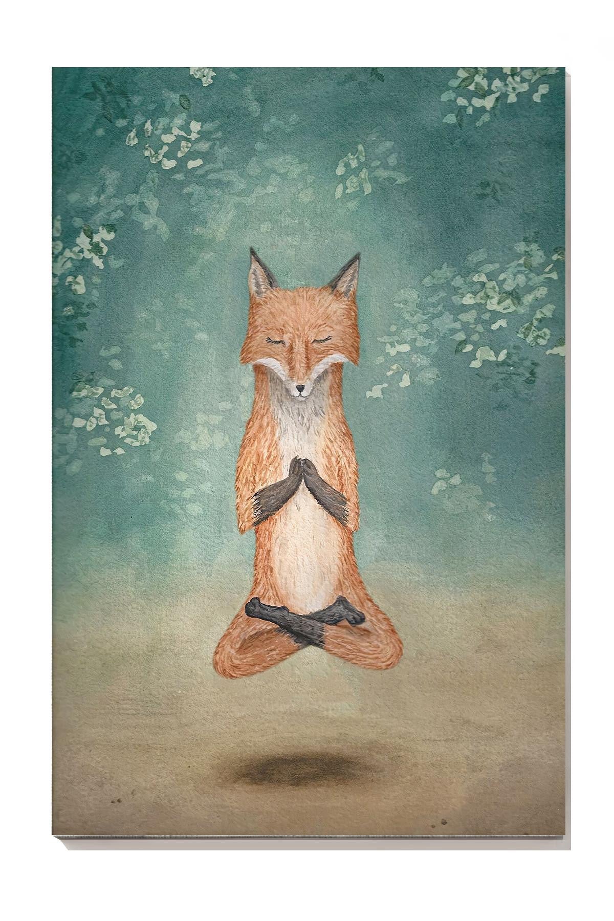 Meditating Fox Namaste Chakra Wall Art For Yoga Room Decor Canvas Framed Prints, Canvas