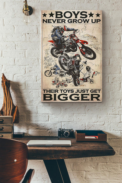 Motorcycle - Boys Never Grow Up Canvas Gallery Wrapped Canvas Framed Gift Idea