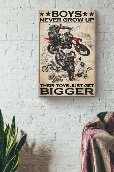 Motorcycle - Boys Never Grow Up Canvas Gallery Wrapped Canvas Framed Gift Idea
