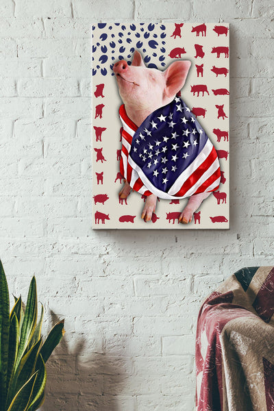 Pig Wears America Flag Gift For You Canvas Gallery Wrapped Canvas Framed Gift Idea
