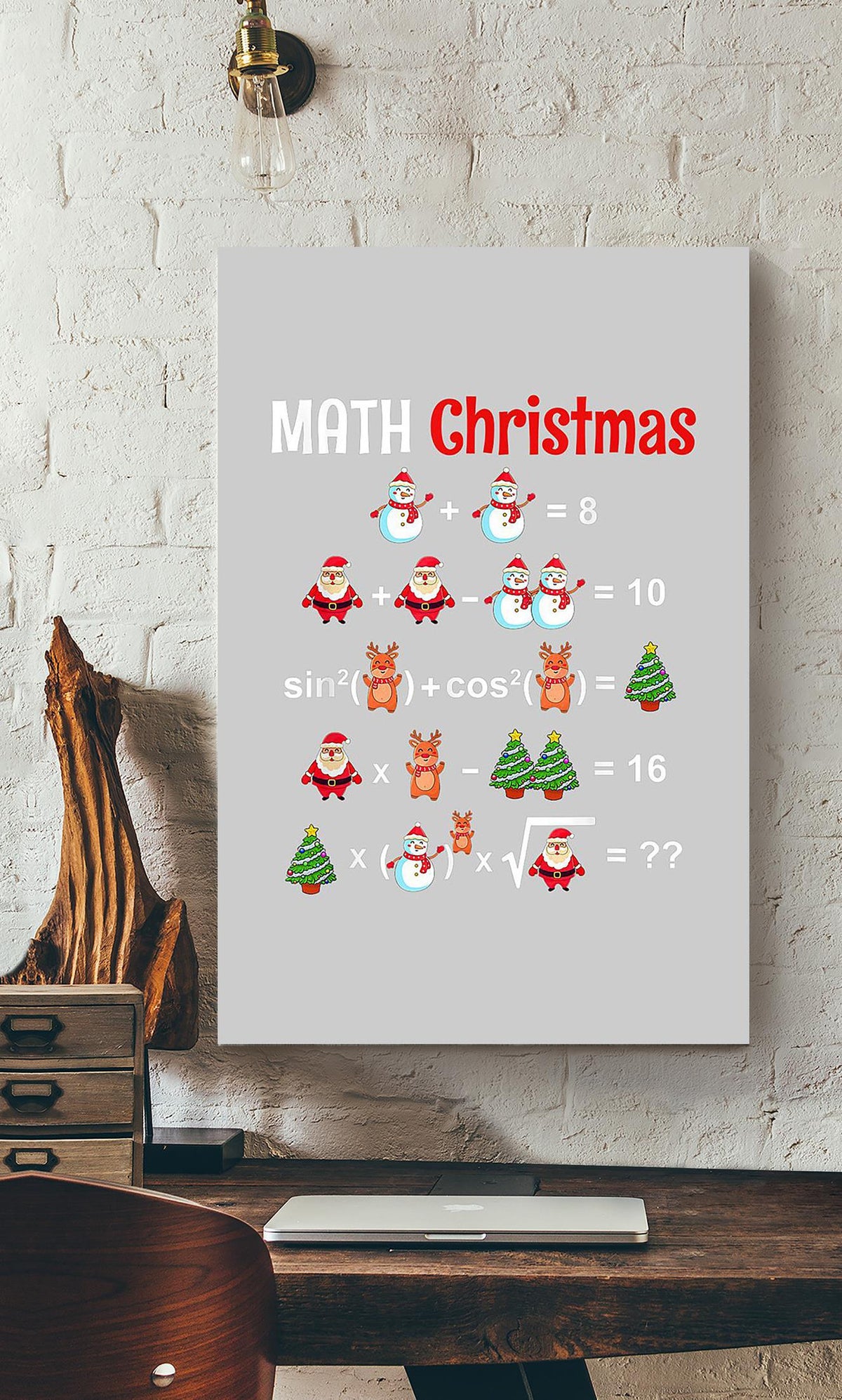 Math Christmas Santa Snowman Math Teacher Mathemetics Wall Art For Math Teacher Classroom Decor Christmas Day Canvas Gallery Wrapped Canvas Framed Gift Idea Framed Prints, Canvas