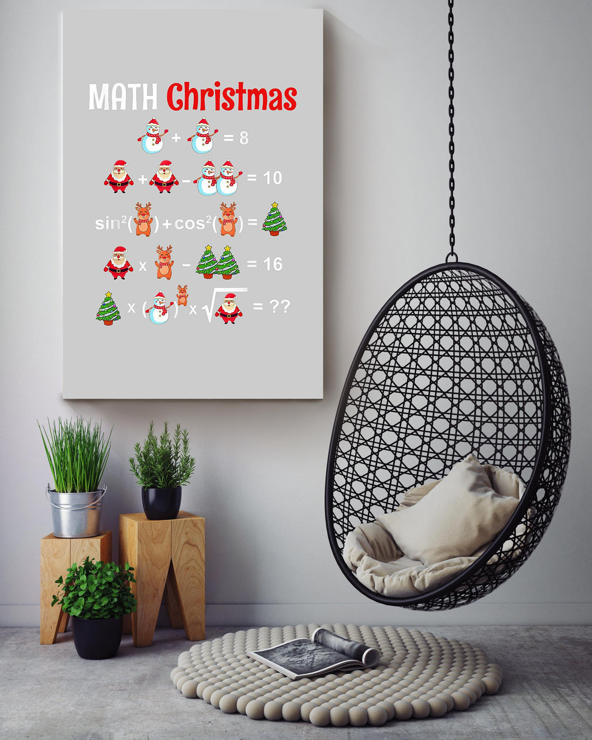 Math Christmas Santa Snowman Math Teacher Mathemetics Wall Art For Math Teacher Classroom Decor Christmas Day Canvas Gallery Wrapped Canvas Framed Gift Idea Framed Prints, Canvas