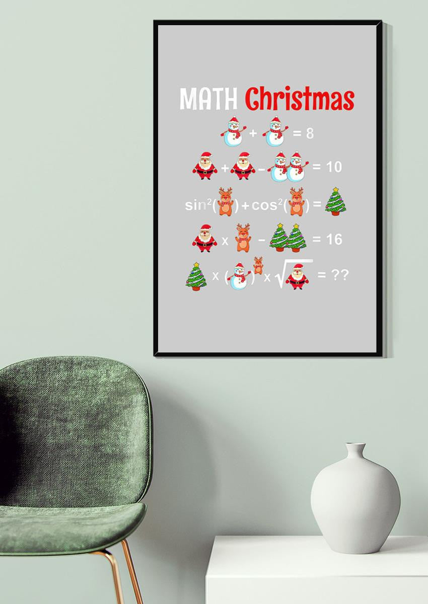 Math Christmas Santa Snowman Math Teacher Mathemetics Wall Art For Math Teacher Classroom Decor Christmas Day Canvas Gallery Wrapped Canvas Framed Gift Idea Framed Prints, Canvas