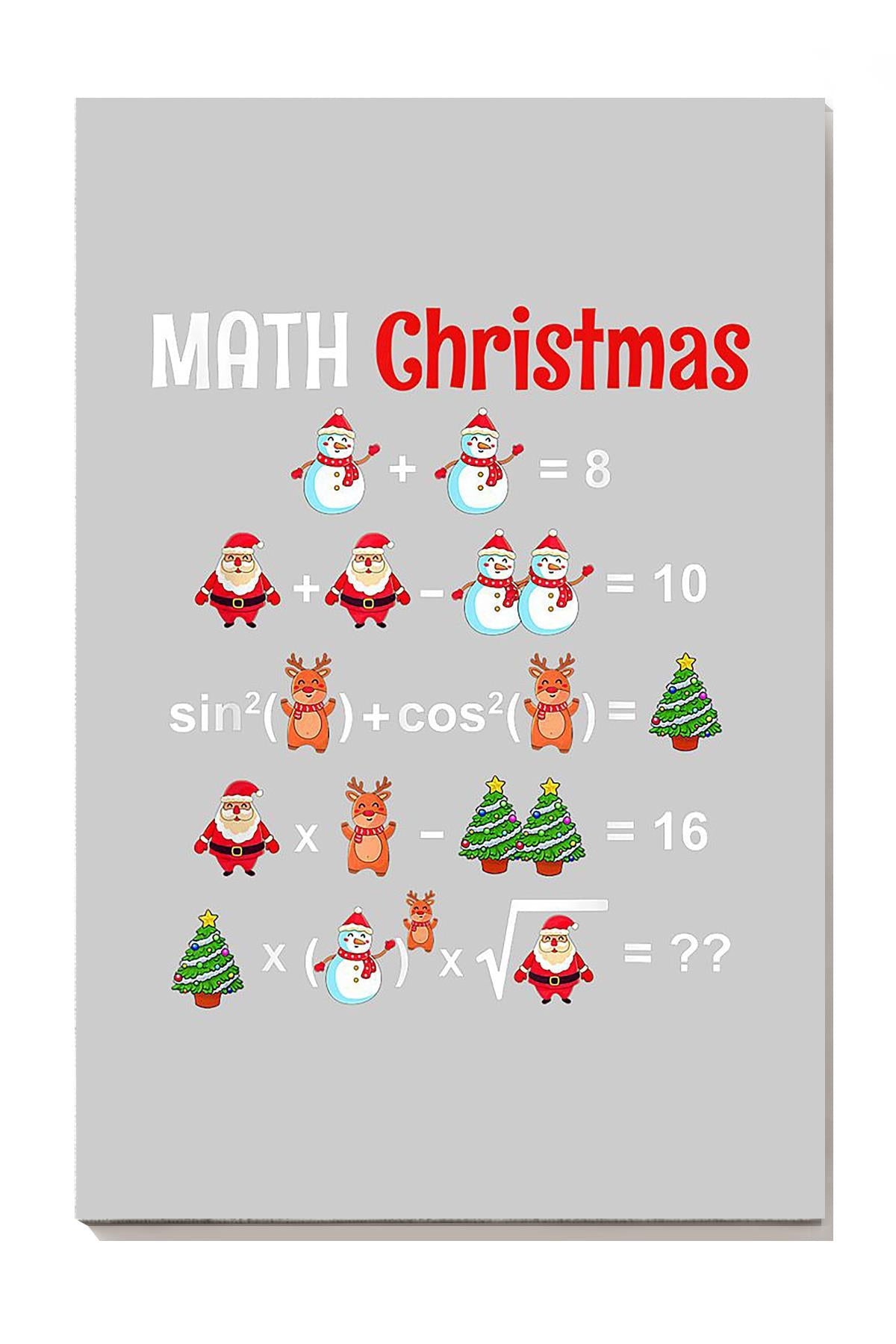 Math Christmas Santa Snowman Math Teacher Mathemetics Wall Art For Math Teacher Classroom Decor Christmas Day Canvas Gallery Wrapped Canvas Framed Gift Idea Framed Prints, Canvas