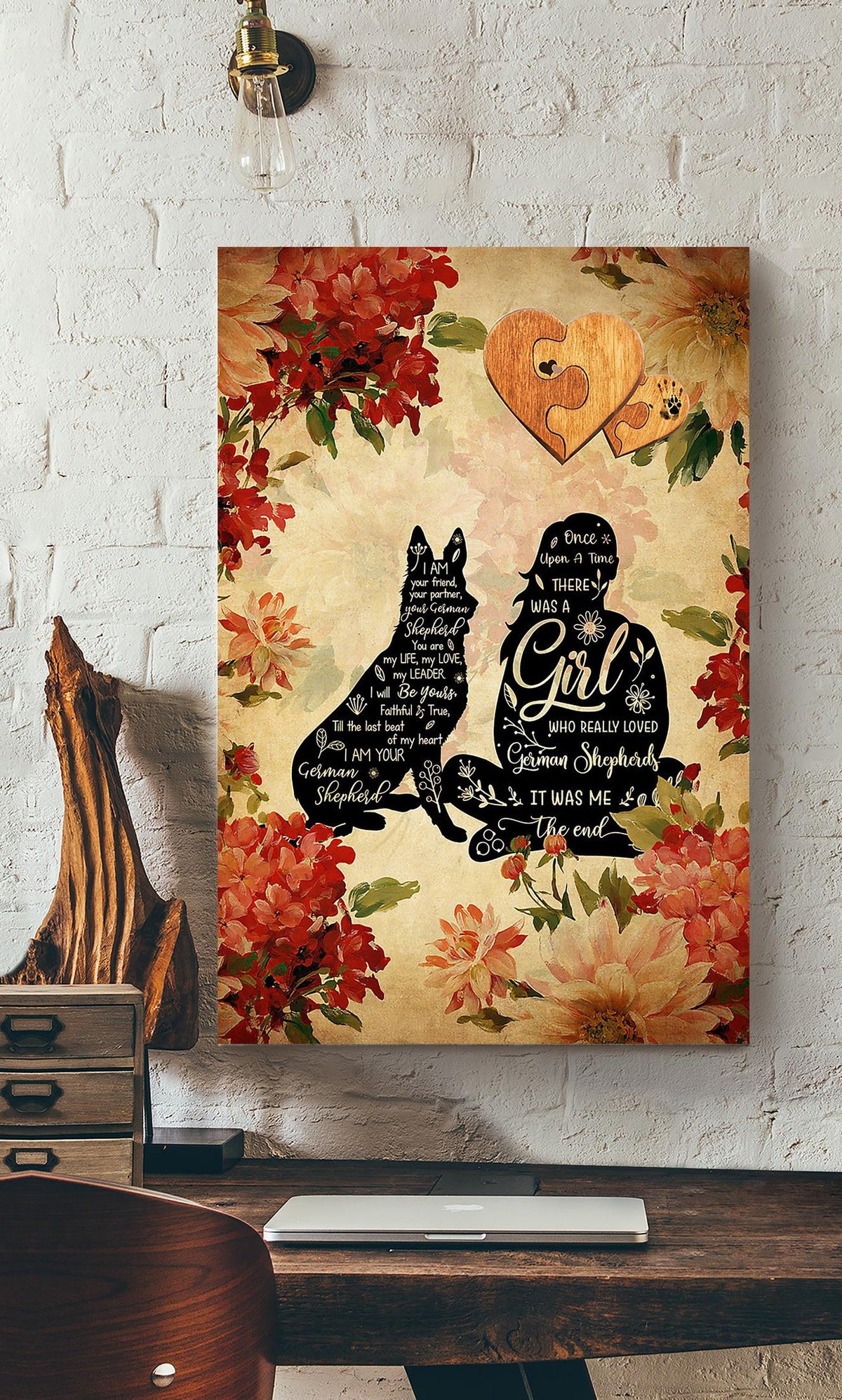 Once Upon A Time Girl Loved German Shepherd Dog Emotinal Quotes Wall Art Gift For Dog Lover Canvas Gallery Wrapped Canvas Framed Gift Idea Framed Prints, Canvas