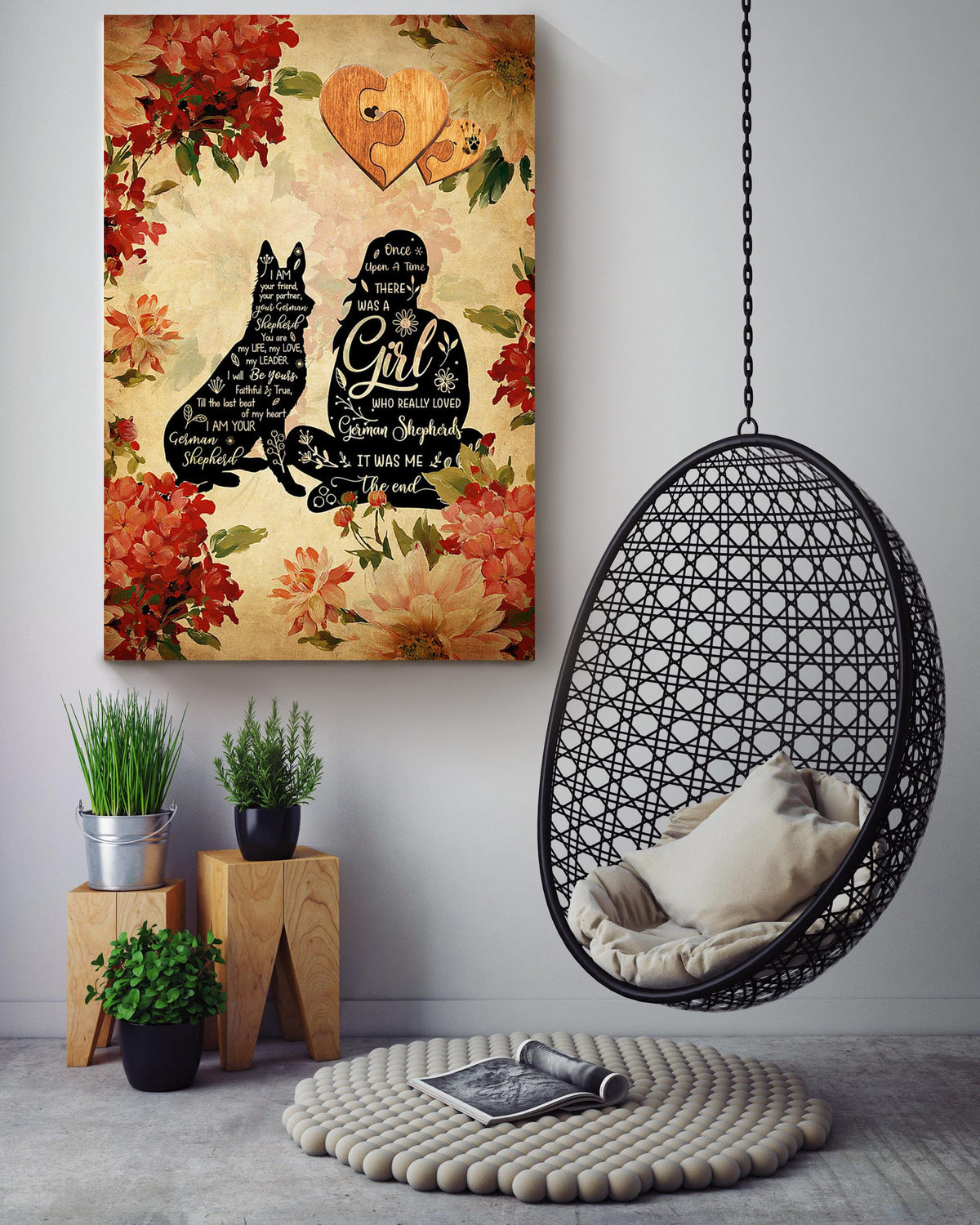 Once Upon A Time Girl Loved German Shepherd Dog Emotinal Quotes Wall Art Gift For Dog Lover Canvas Gallery Wrapped Canvas Framed Gift Idea Framed Prints, Canvas