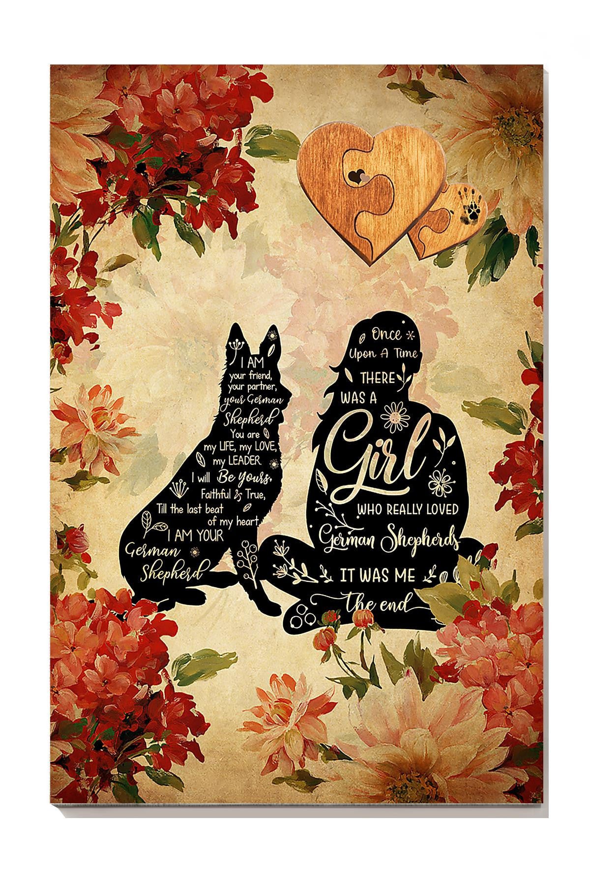 Once Upon A Time Girl Loved German Shepherd Dog Emotinal Quotes Wall Art Gift For Dog Lover Canvas Gallery Wrapped Canvas Framed Gift Idea Framed Prints, Canvas