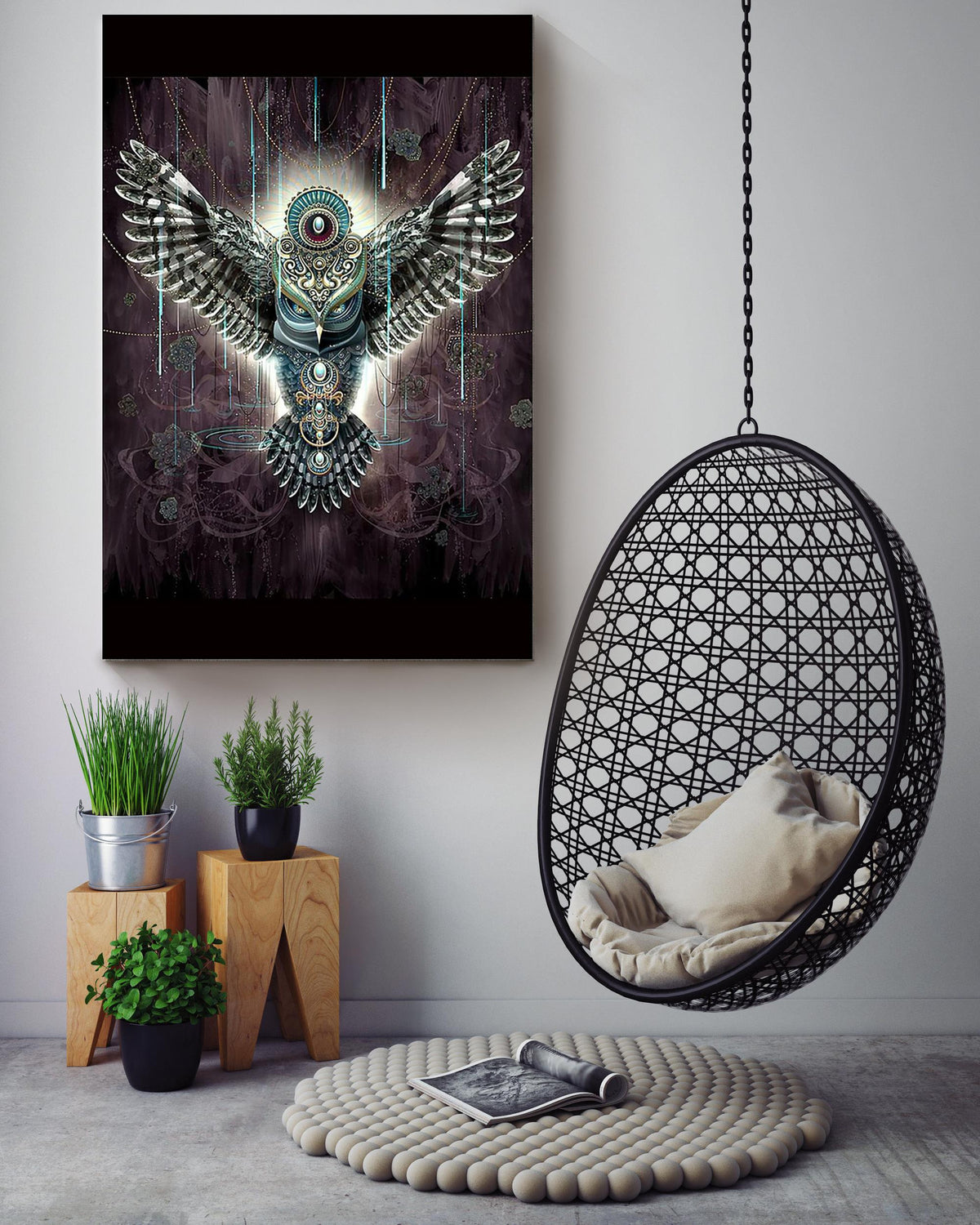 Owl Spirit Symbol Cool Wall Art Gift For Housewarming Home Decor Canvas Framed Prints, Canvas