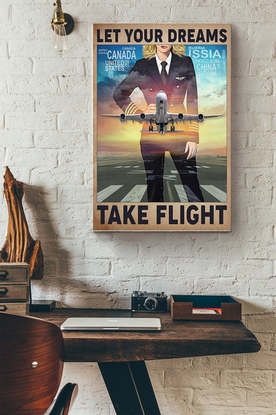 Let Your Dreams Take Flight Female Pilot Poster Canvas Gallery Wrapped Canvas Framed Gift Idea