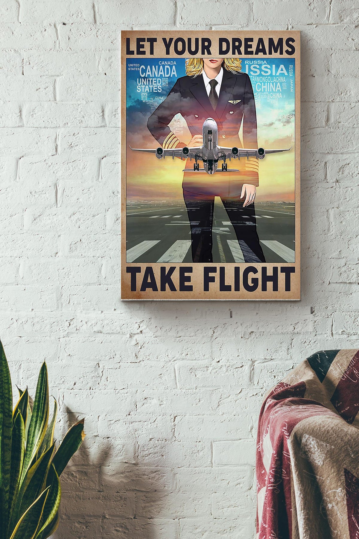 Let Your Dreams Take Flight Female Pilot Poster Canvas Gallery Wrapped Canvas Framed Gift Idea
