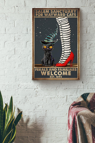 Salem Sanctualy For Wayward Cats Animal Wall Art Gift For Cat Lover International Cat Day Halloween Decor Kitten Foster Canvas Framed Prints, Canvas