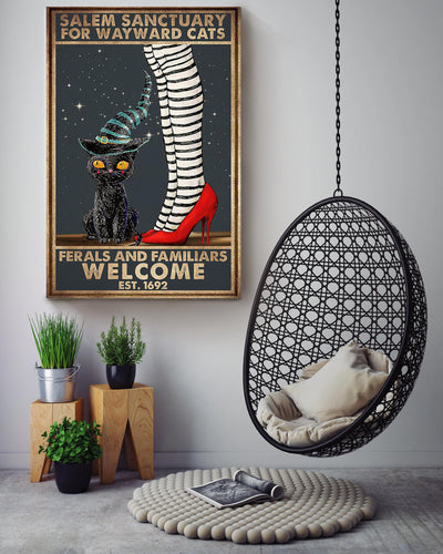 Salem Sanctualy For Wayward Cats Animal Wall Art Gift For Cat Lover International Cat Day Halloween Decor Kitten Foster Canvas Framed Prints, Canvas