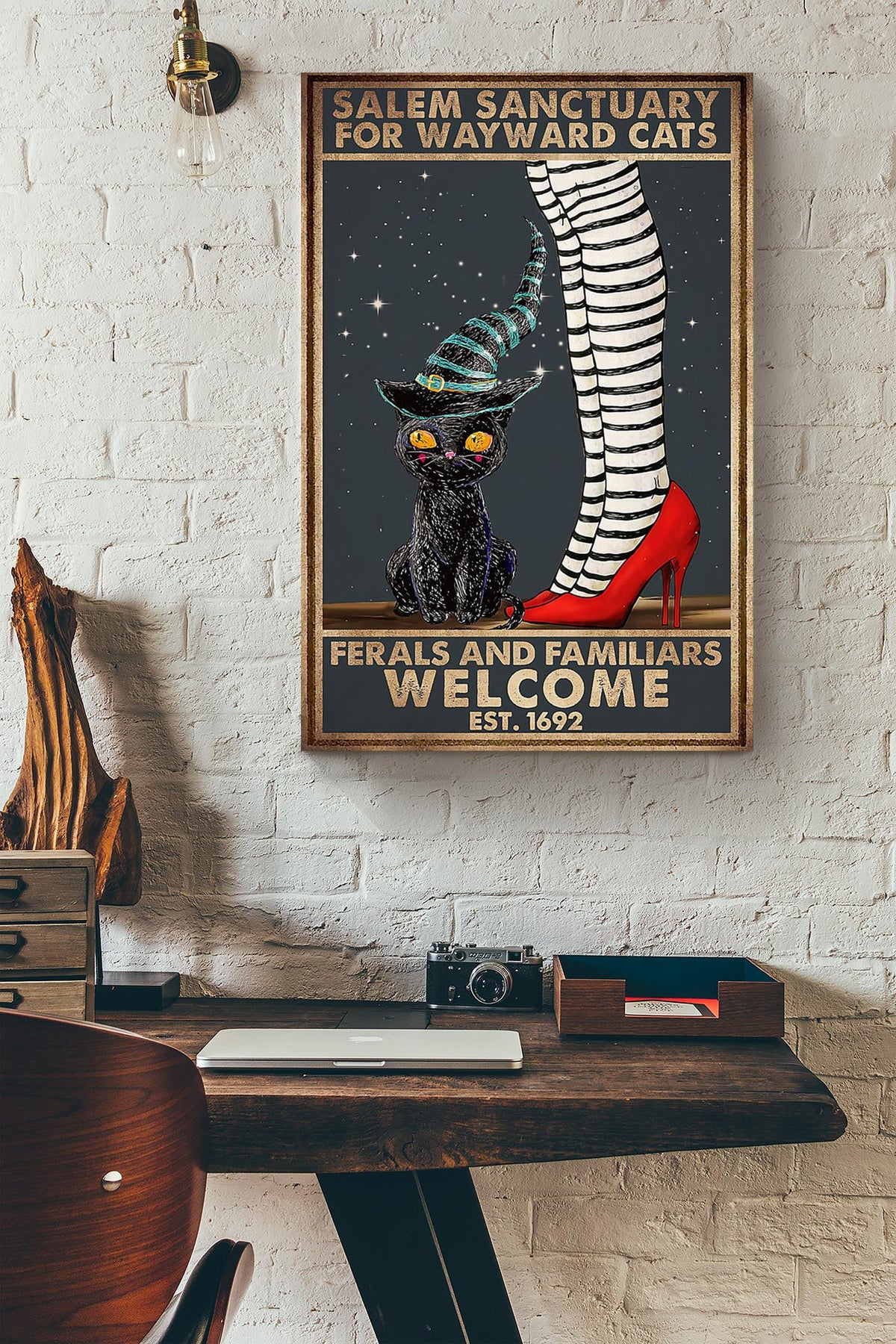 Salem Sanctualy For Wayward Cats Animal Wall Art Gift For Cat Lover International Cat Day Halloween Decor Kitten Foster Canvas Framed Prints, Canvas