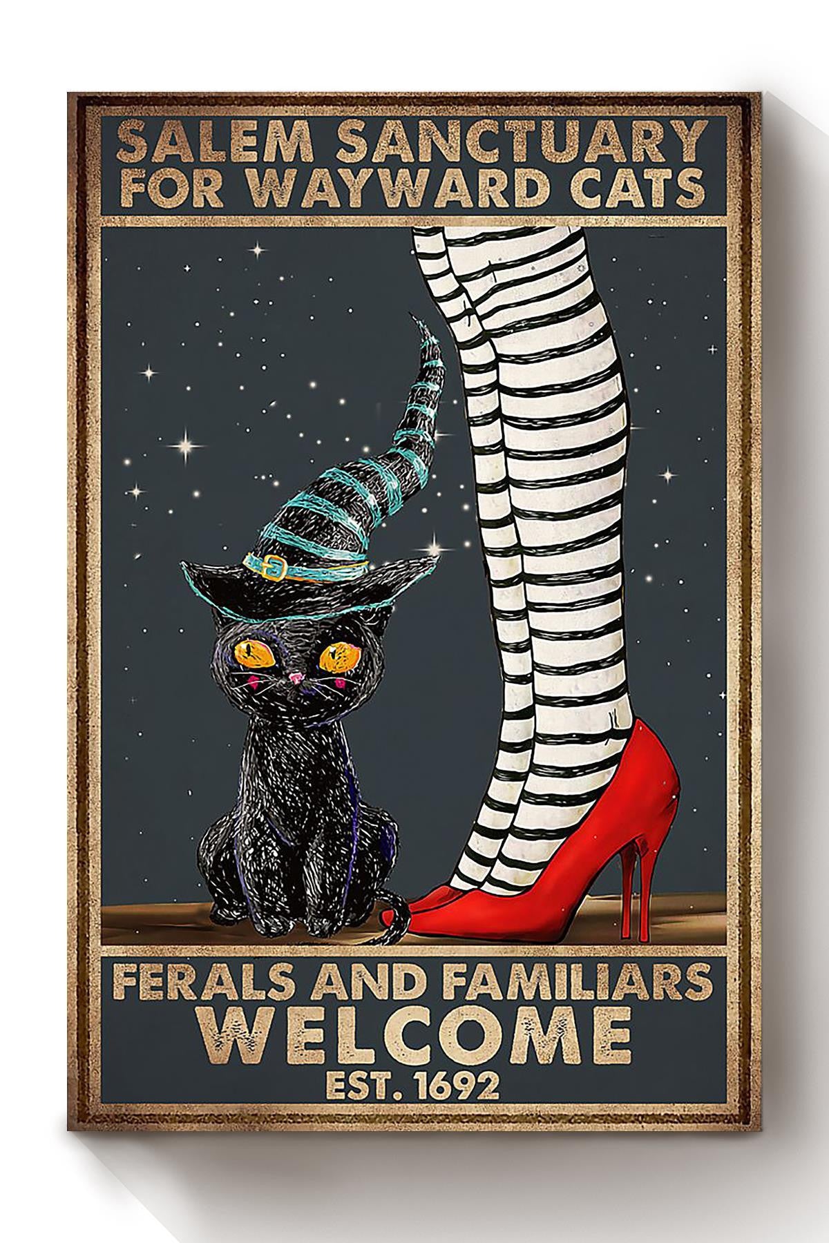 Salem Sanctualy For Wayward Cats Animal Wall Art Gift For Cat Lover International Cat Day Halloween Decor Kitten Foster Canvas Framed Prints, Canvas