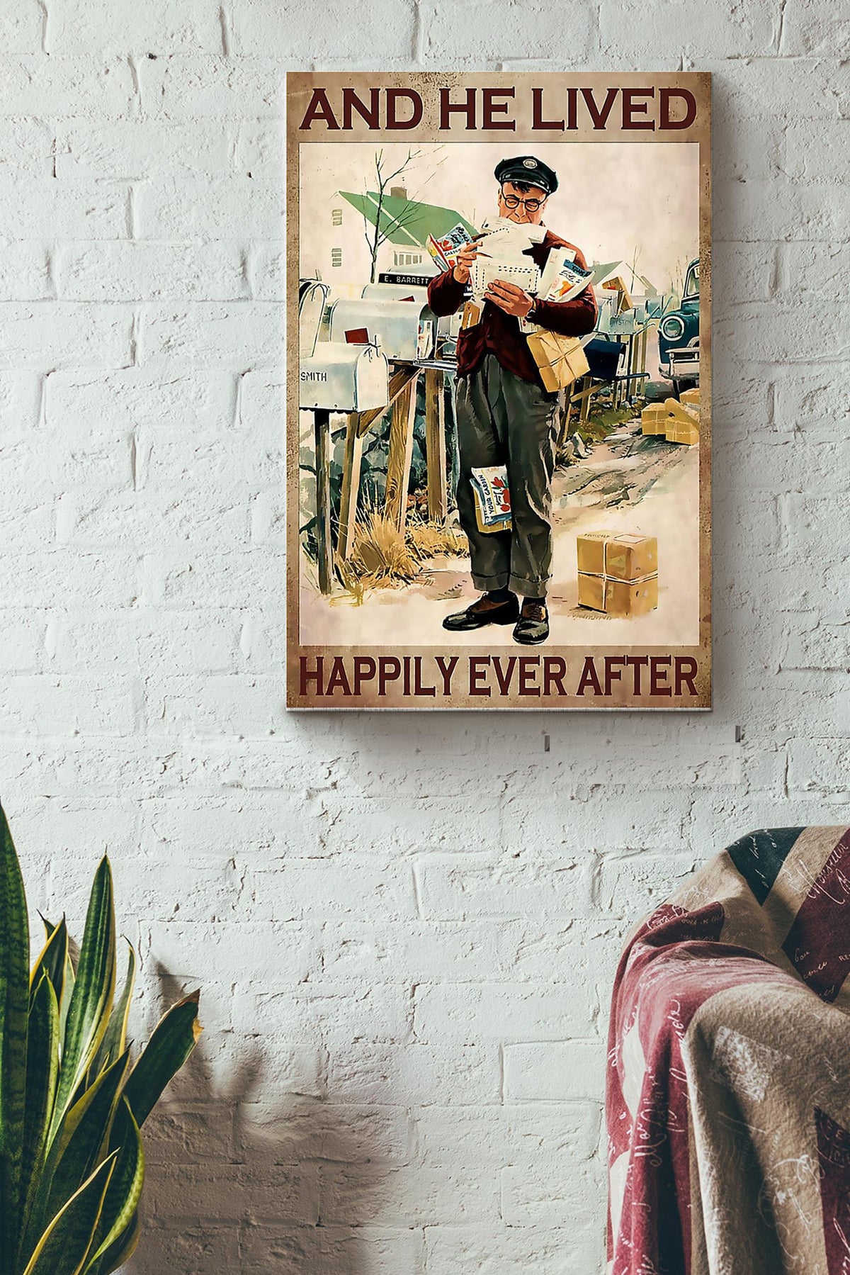 Postman Lived Happily Ever After Poster Canvas Gallery Wrapped Canvas Framed Gift Idea