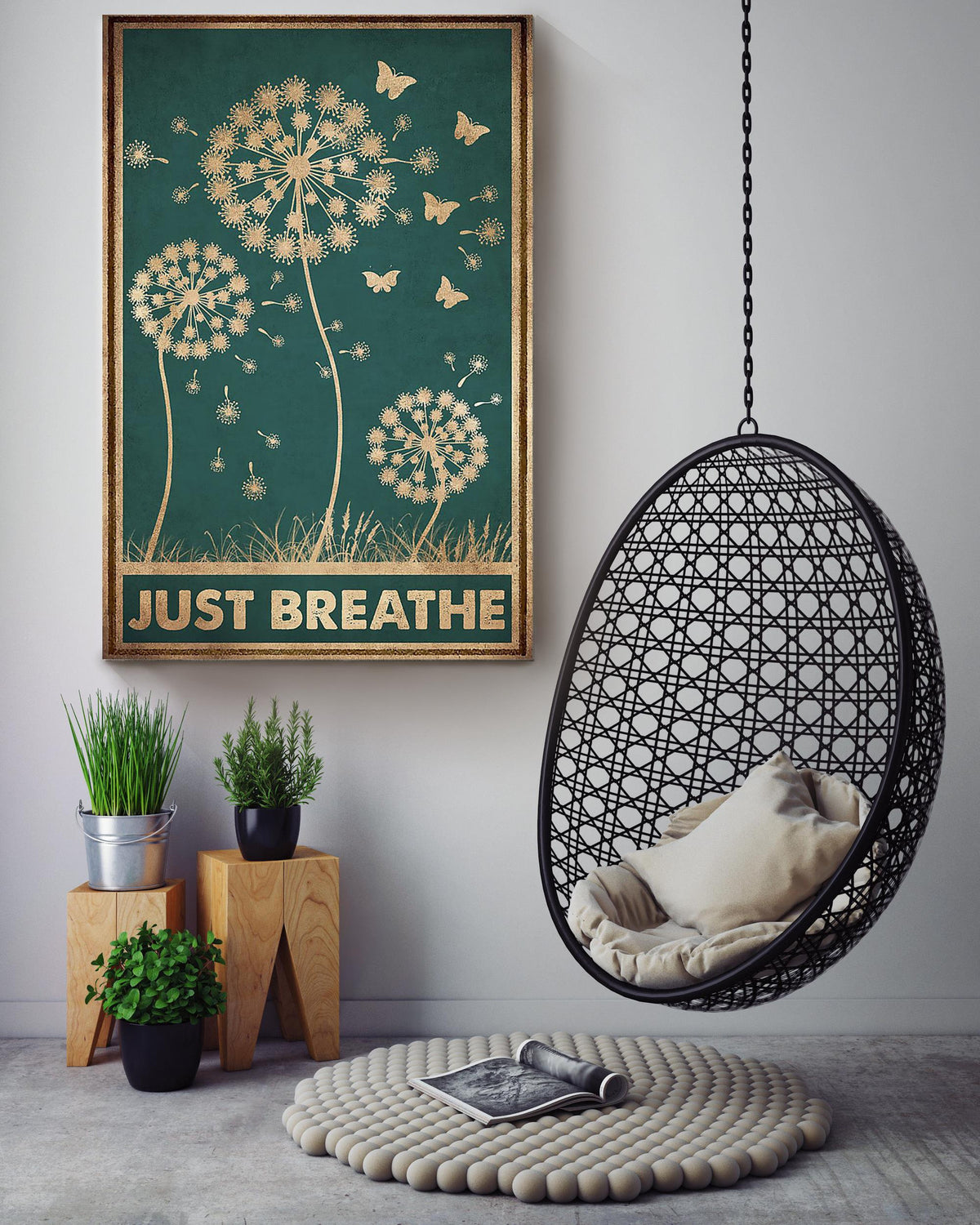 Just Breath Floral Wall Art Gift For Florist Flower Shop Farmhouse Decor Housewarming Canvas Framed Prints, Canvas