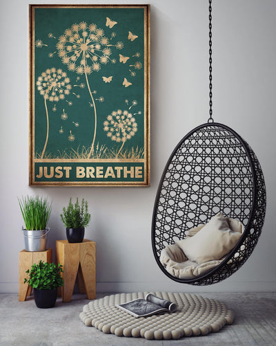 Just Breath Floral Wall Art Gift For Florist Flower Shop Farmhouse Decor Housewarming Canvas Framed Prints, Canvas