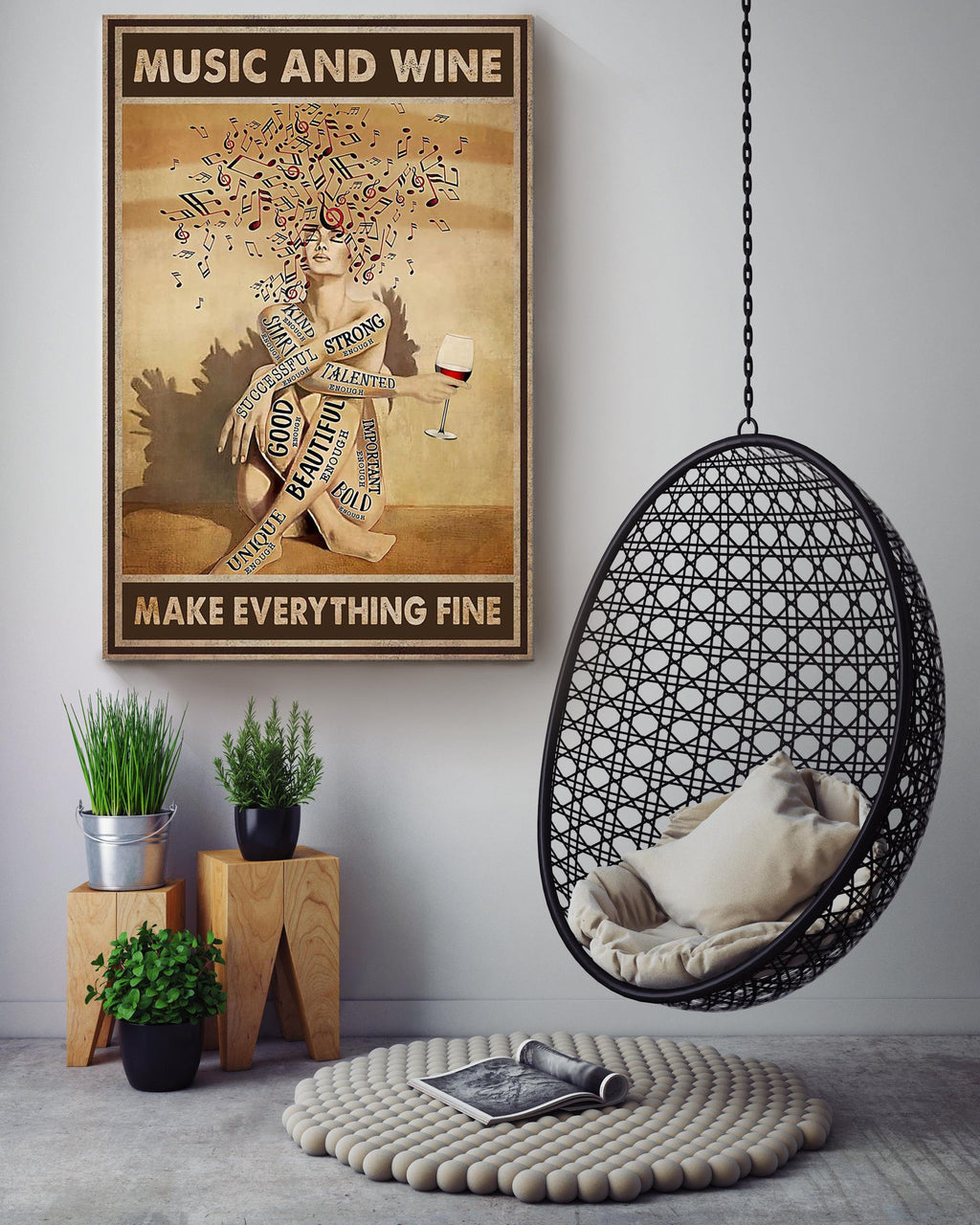 Music Poster Music And Wine Make Everything Fine Music Classical Music Wall Decor Girl Loves Music Prints Wine Lovers Canvas