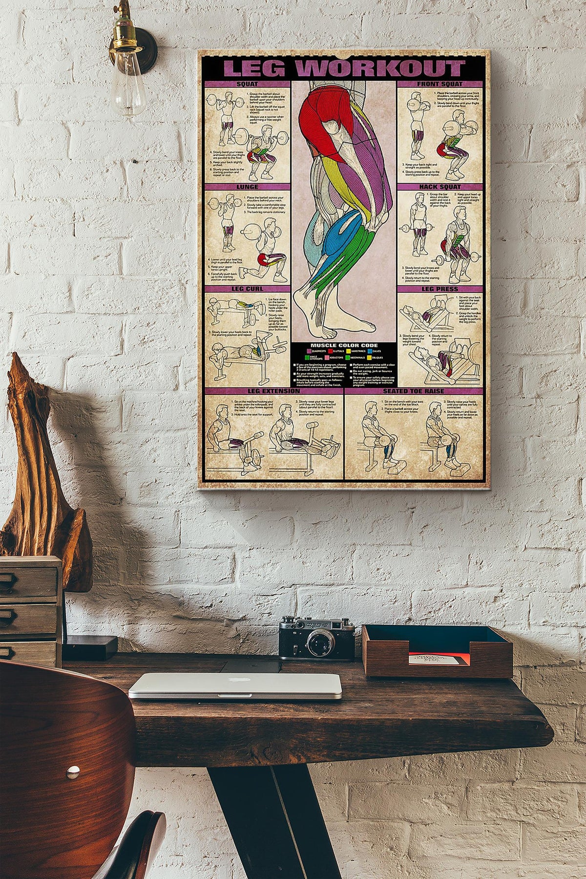 Leg Workout Fitness Poster Canvas Gallery Wrapped Canvas Framed Gift Idea