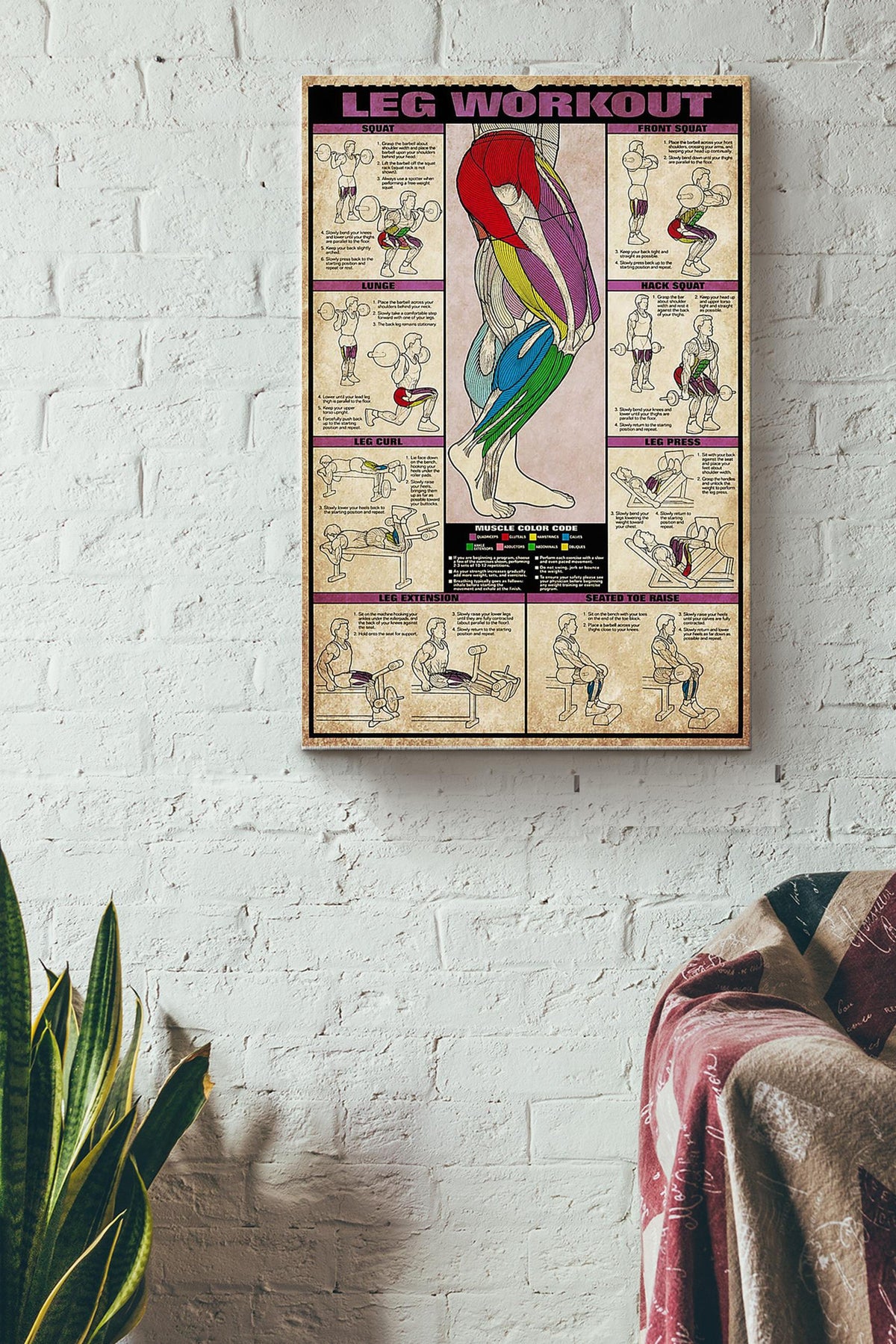 Leg Workout Fitness Poster Canvas Gallery Wrapped Canvas Framed Gift Idea