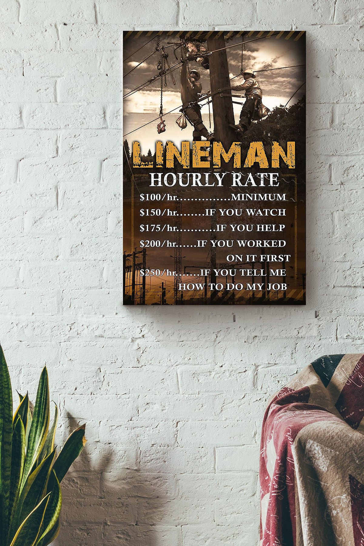 Lineman Hourly Rate Gift For Journeyman Electrician Electrical Repair Canvas
