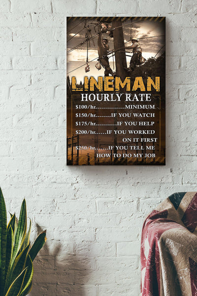 Lineman Hourly Rate Gift For Journeyman Electrician Electrical Repair Canvas