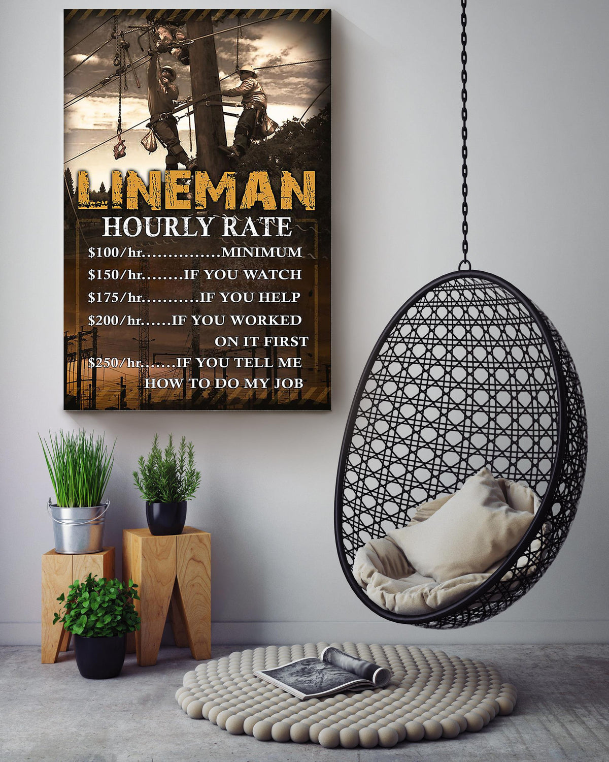 Lineman Hourly Rate Gift For Journeyman Electrician Electrical Repair Canvas