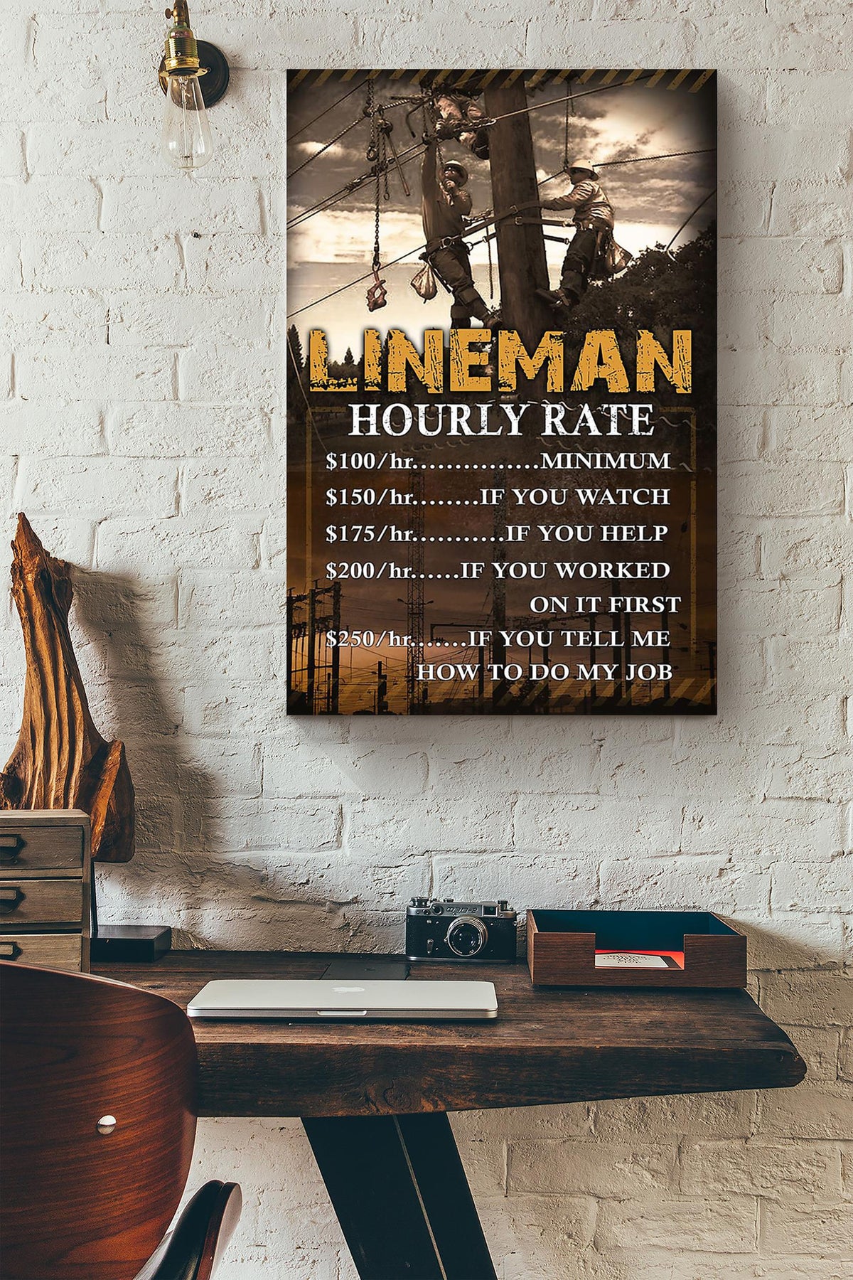 Lineman Hourly Rate Gift For Journeyman Electrician Electrical Repair Canvas