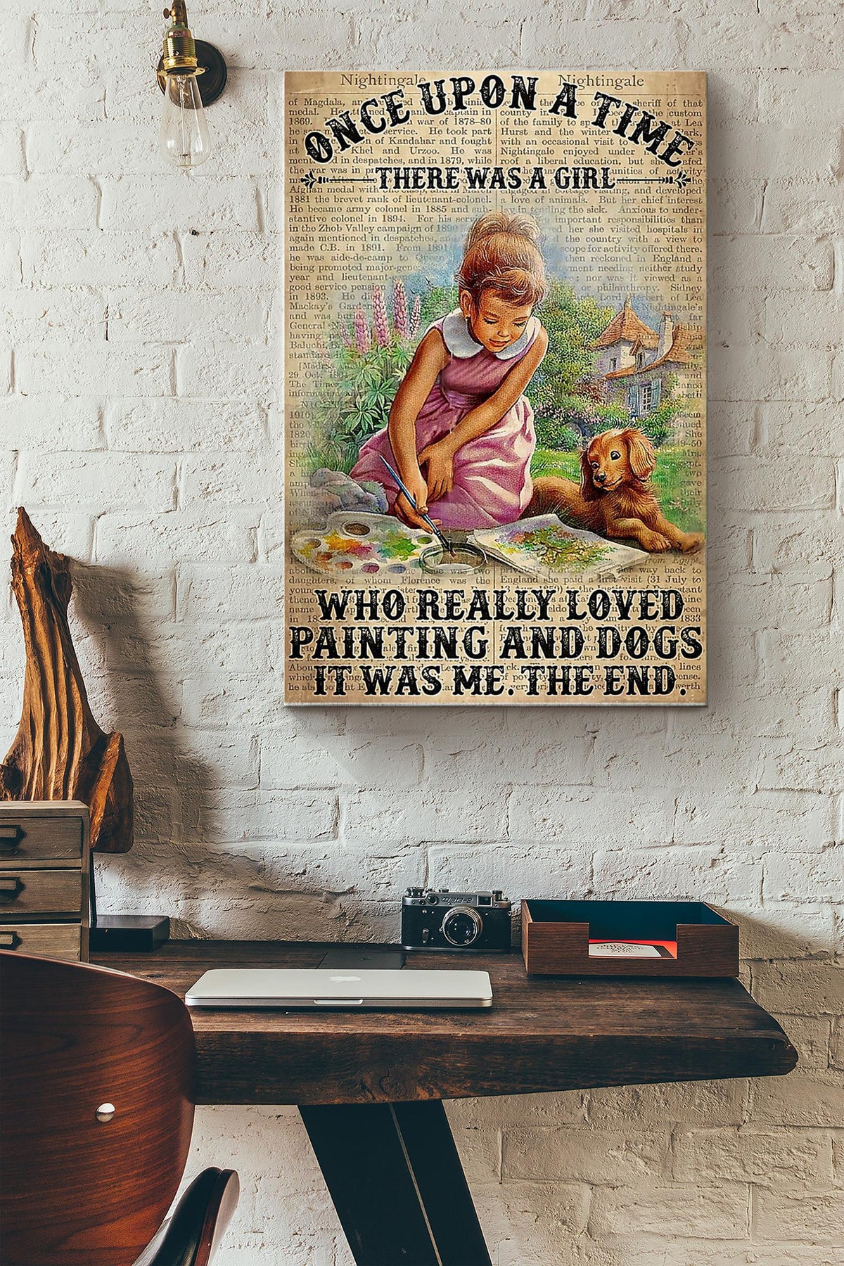 Once Upon A Time Girl Loved And Dogs - Wall Art - Gift For Painter Artist Girl Women Dog Dog Print Golden Retriever Art Canvas Gallery Wrapped Canvas Framed Gift Idea Framed Prints, Canvas