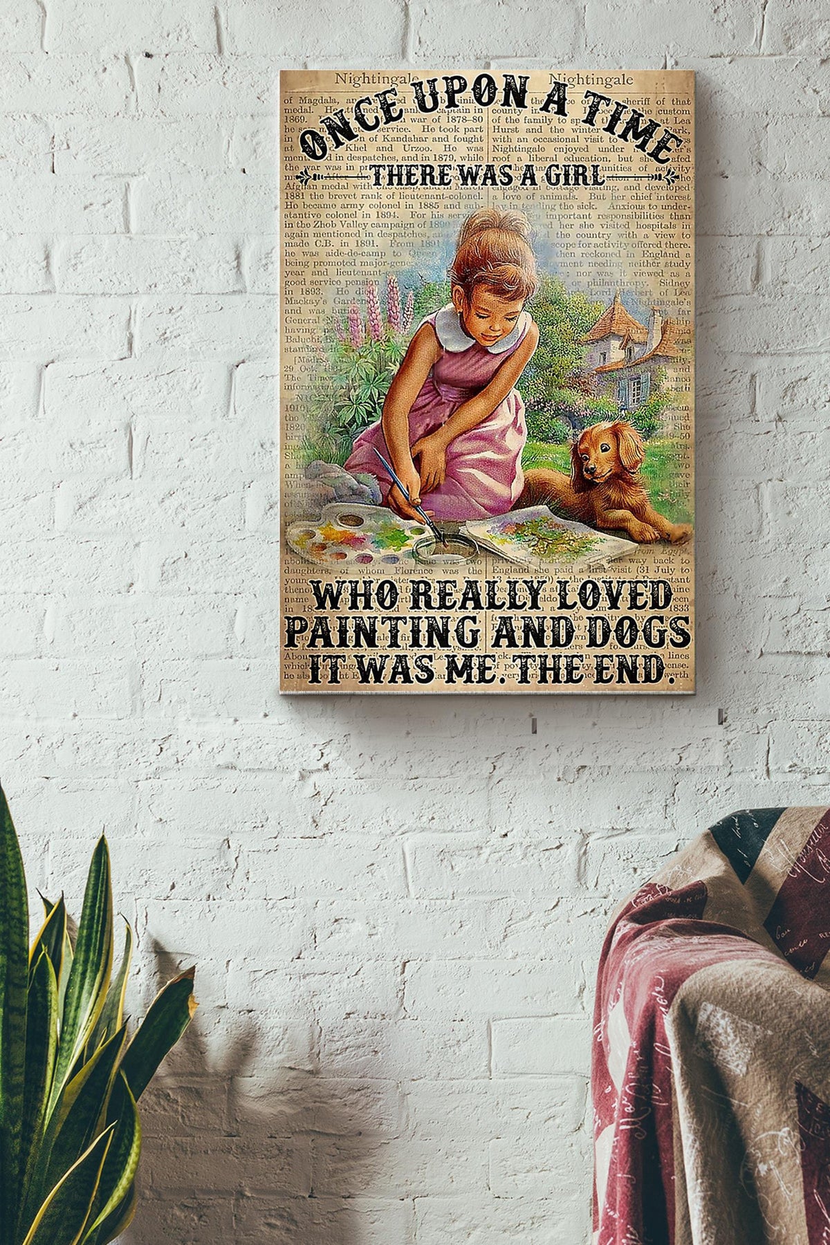 Once Upon A Time Girl Loved And Dogs - Wall Art - Gift For Painter Artist Girl Women Dog Dog Print Golden Retriever Art Canvas Gallery Wrapped Canvas Framed Gift Idea Framed Prints, Canvas
