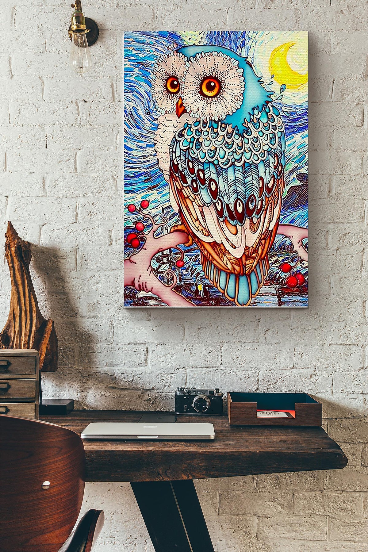 Owl Colorful Poster - Animal Wall Art - Gift For Artist Art Lover Van Goghs Fan Owl Lover Animal Lover Canvas Gallery Wrapped Canvas Framed Gift Idea Framed Prints, Canvas