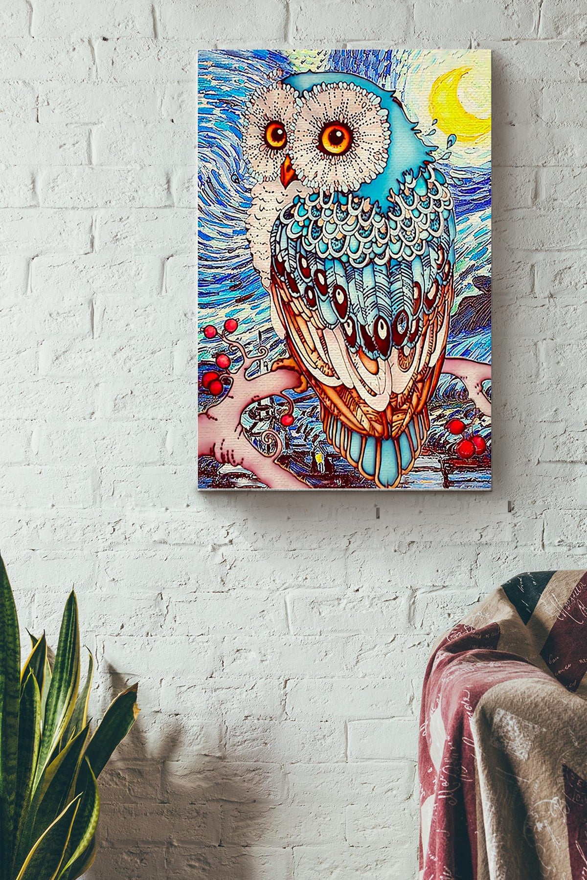 Owl Colorful Poster - Animal Wall Art - Gift For Artist Art Lover Van Goghs Fan Owl Lover Animal Lover Canvas Gallery Wrapped Canvas Framed Gift Idea Framed Prints, Canvas