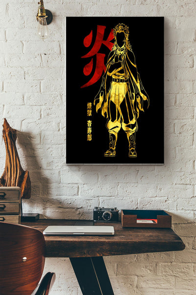 Kyojuro Rengoku Japanese Wall Art Poster Canvas Gallery Wrapped Canvas Framed Gift Idea Framed Prints, Canvas