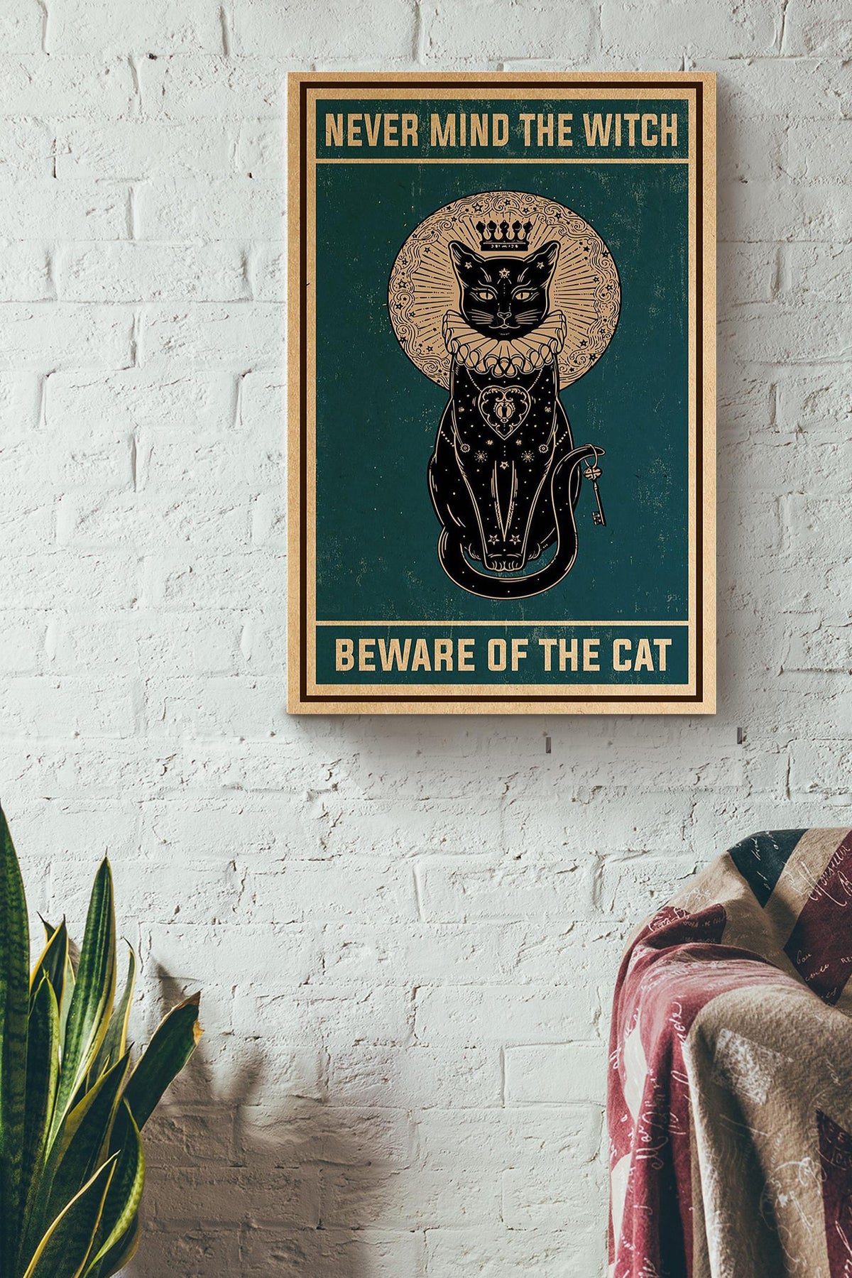 Never Mind The Witch Beware Of The Cat Animal Wall Art Gift For Cat Lover International Cat Day Kitten Foster Canvas Framed Prints, Canvas