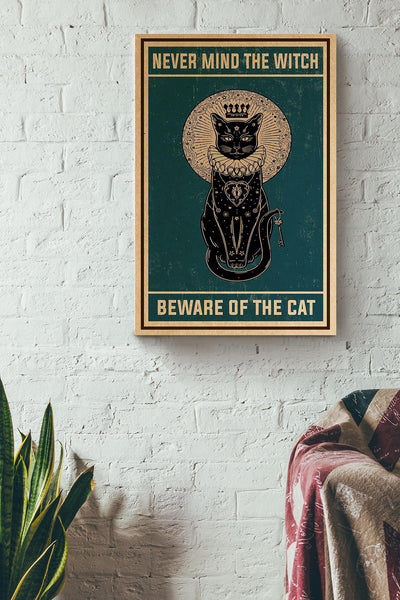 Never Mind The Witch Beware Of The Cat Animal Wall Art Gift For Cat Lover International Cat Day Kitten Foster Canvas Framed Prints, Canvas