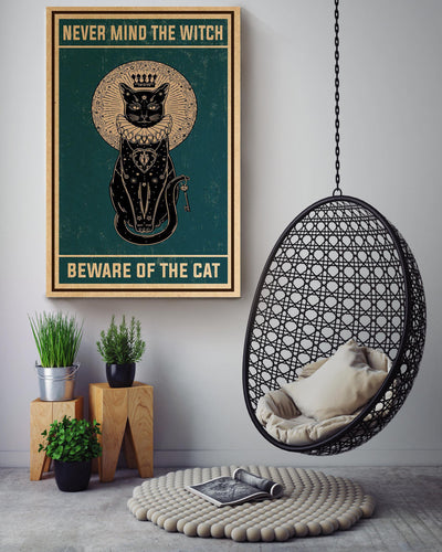 Never Mind The Witch Beware Of The Cat Animal Wall Art Gift For Cat Lover International Cat Day Kitten Foster Canvas Framed Prints, Canvas