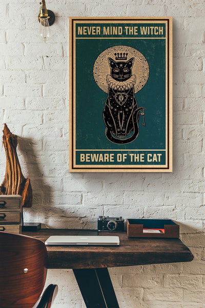Never Mind The Witch Beware Of The Cat Animal Wall Art Gift For Cat Lover International Cat Day Kitten Foster Canvas Framed Prints, Canvas