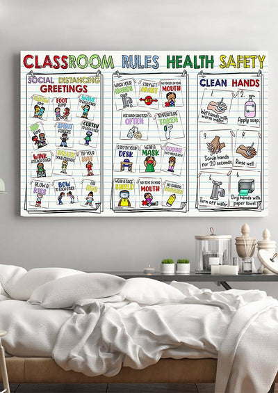 Rules Health Safety Teacher Wall Decor Gift For Students Children