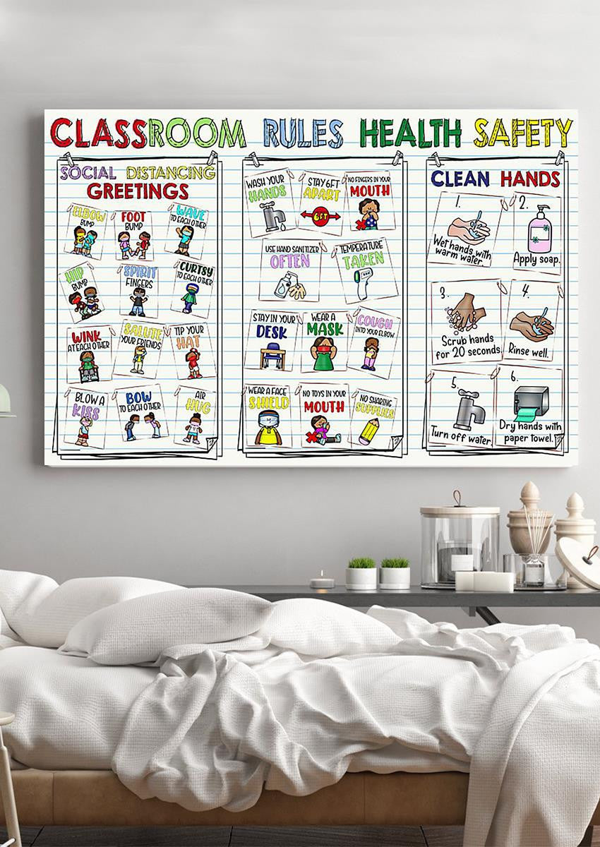 Rules Health Safety Teacher Wall Decor Gift For Students Children