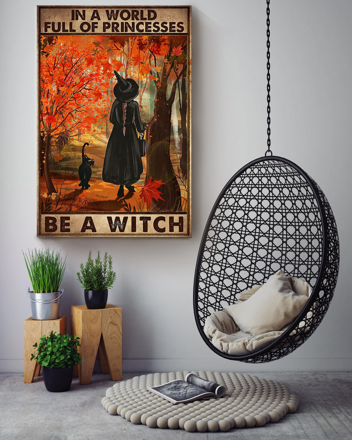 In A World Full Of Princess Be A Witch Halloween Wall Decor Gift For Pumpkin Carving Ideas Halloween Decorations Canvas