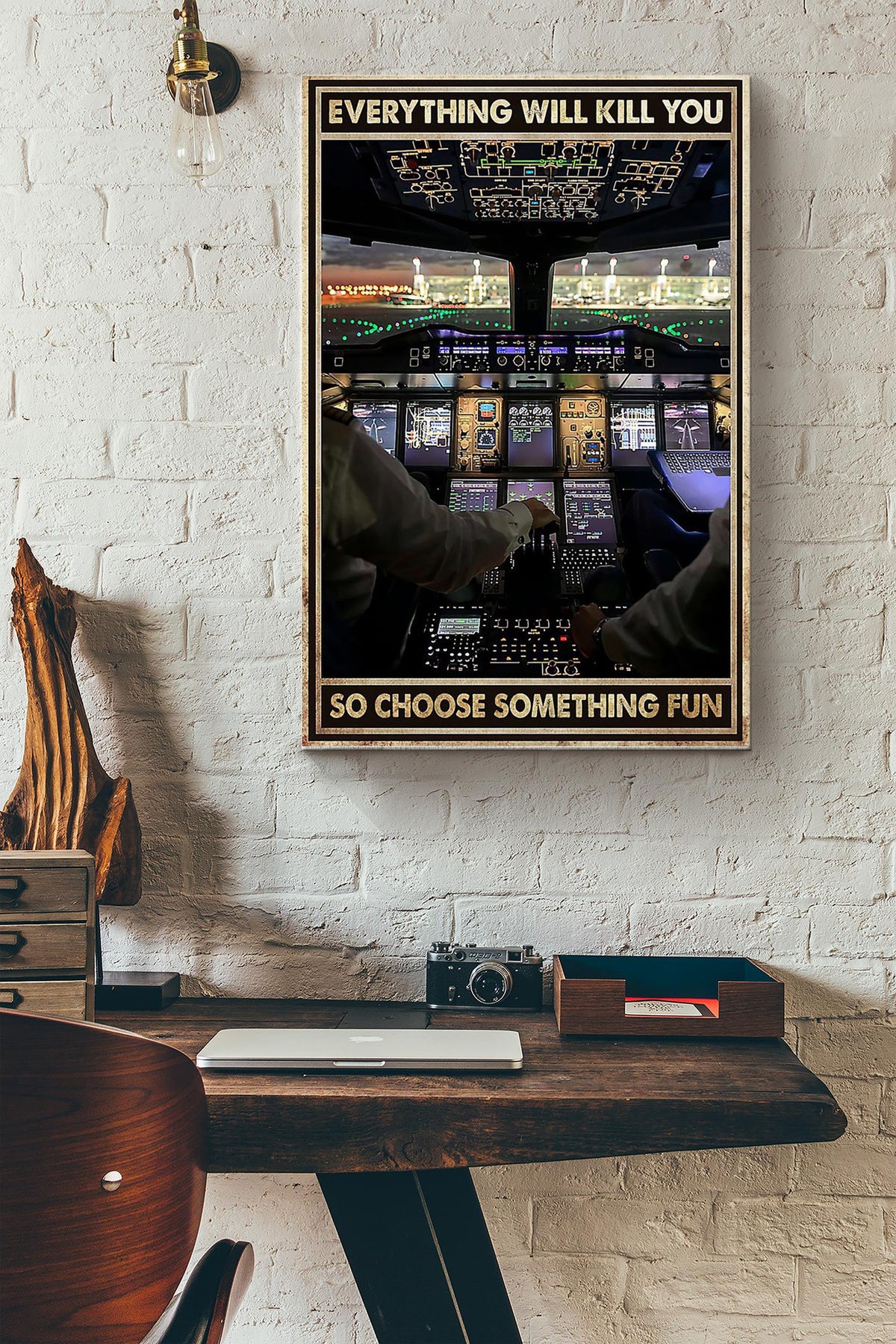Pilot Everything Will Kill You So Choose Something Fun Poster - Aviation Knowledge Wall Art - Gift For Flight Engineer Flight Attendants Pilot Canvas Gallery Wrapped Canvas Framed Gift Idea Framed Prints, Canvas