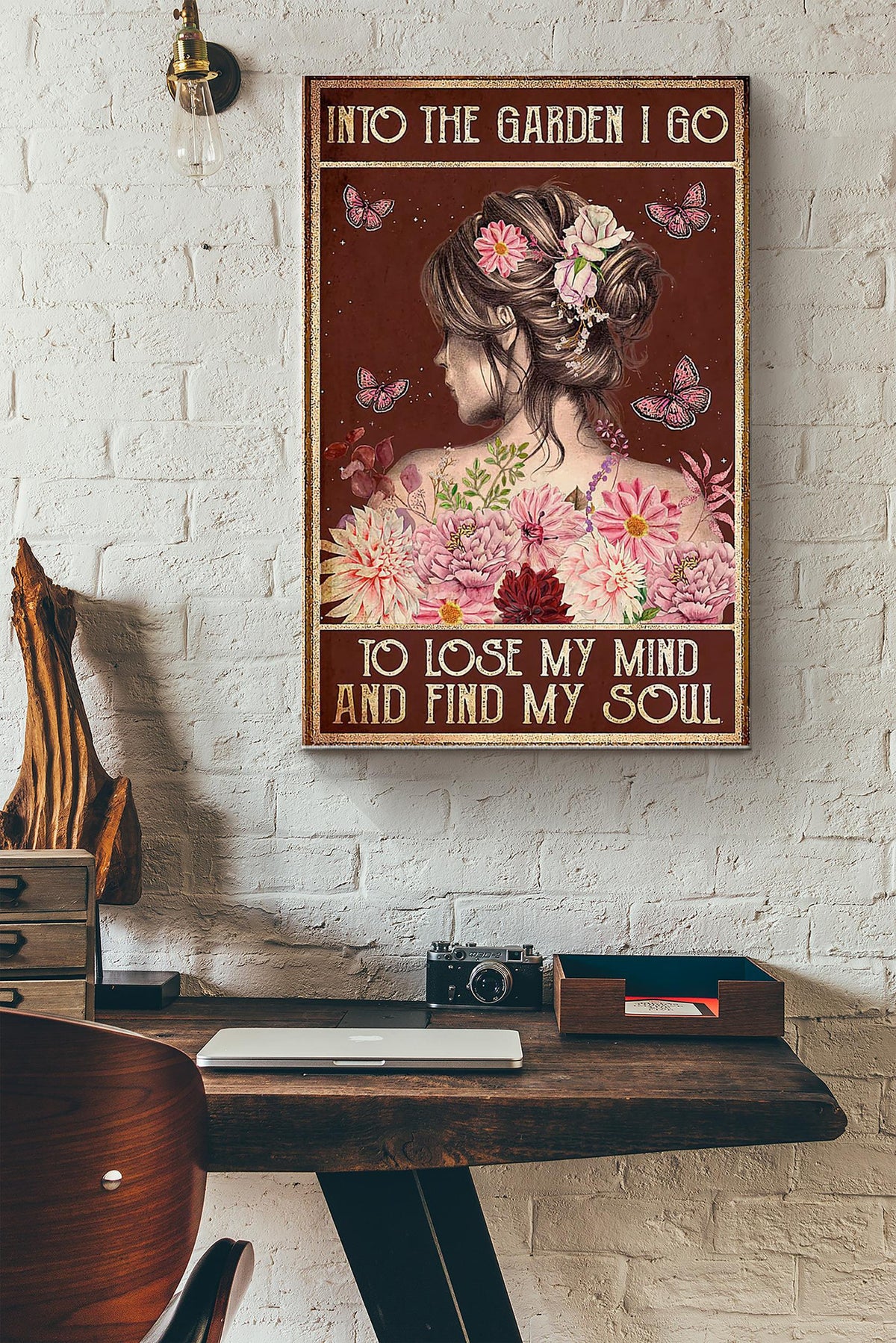 Into The Garden I Go To Lose My Mind And Find My Soul Girl With Flowers Poster Canvas Gallery Wrapped Canvas Framed Gift Idea