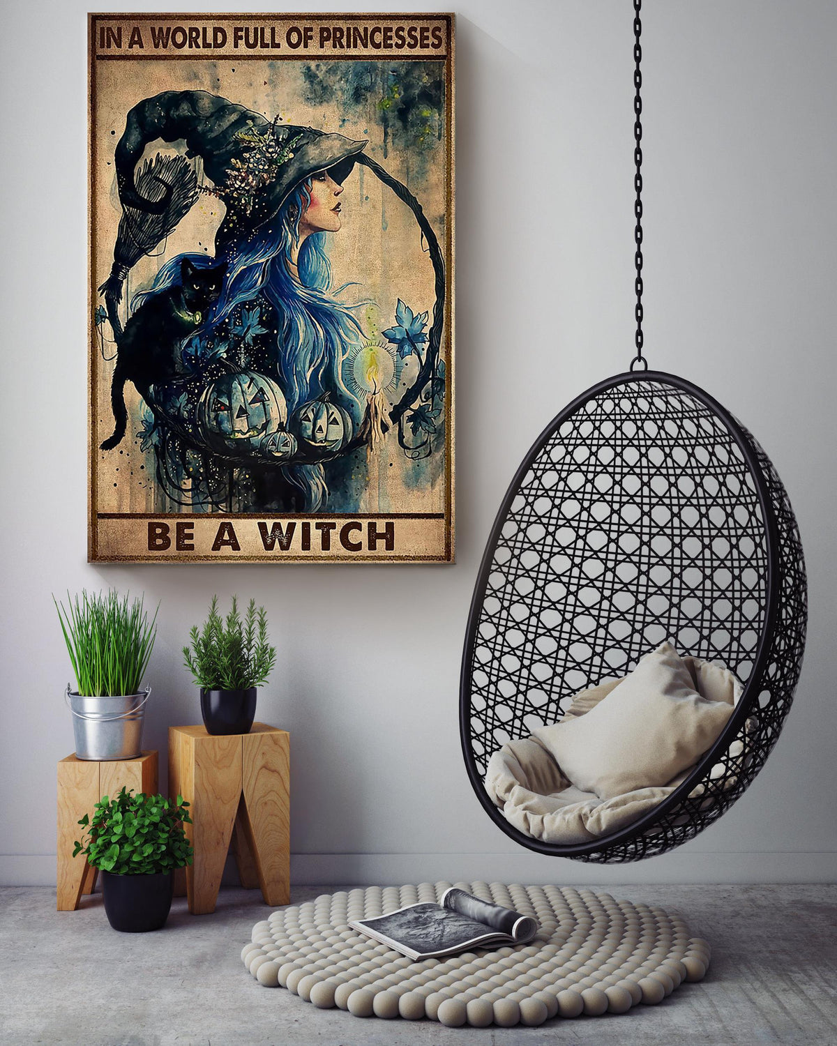 In A World Full Of Princess Be A Witch Halloween Wall Decor Gift For Ideas Halloween Decorations Haunted Houses Canvas