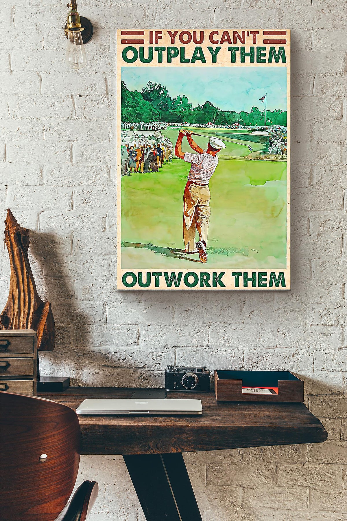 Outwork Them Golf Canvas Gallery Wrapped Canvas Framed Gift Idea