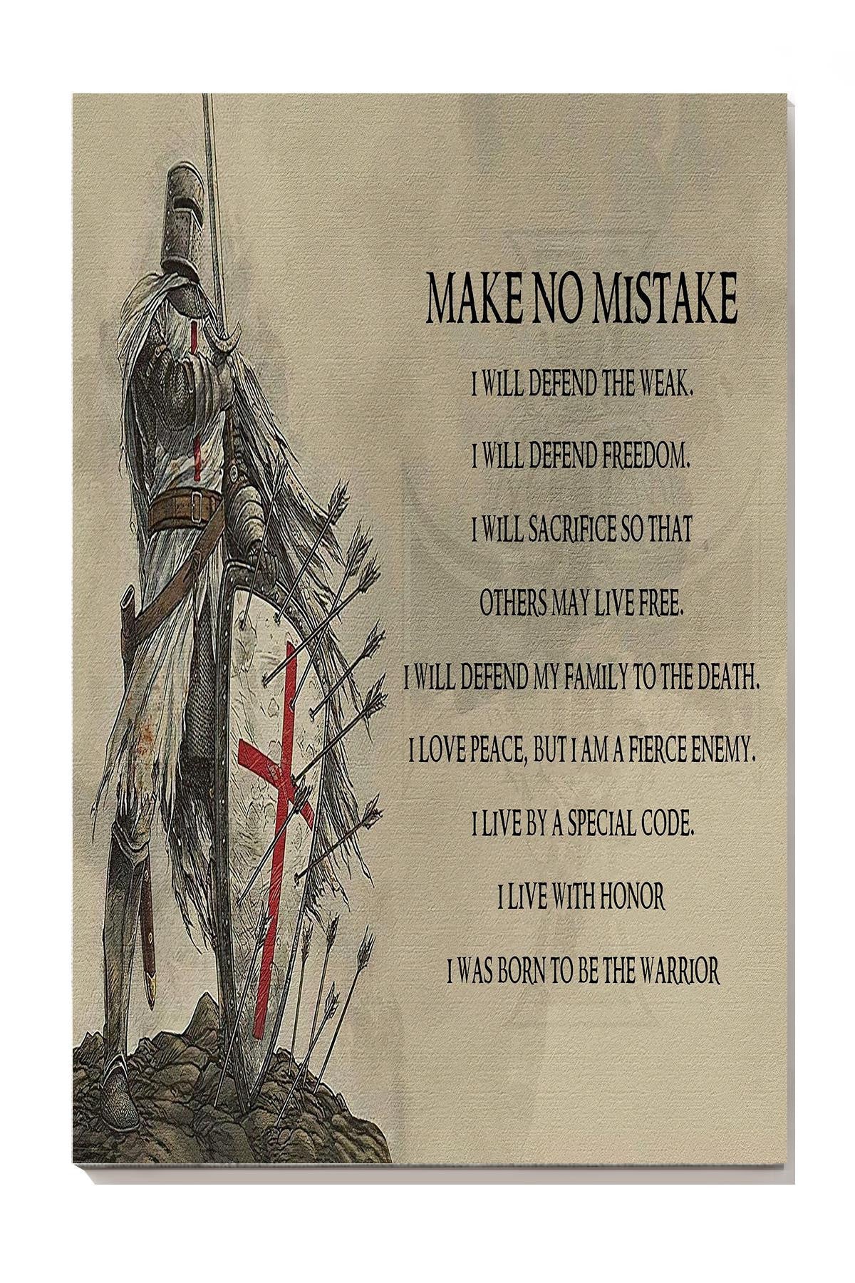 Make No Mistake Motivation Quote Wall Art Gift For Soldier Fighter Warrior Canvas Framed Prints, Canvas
