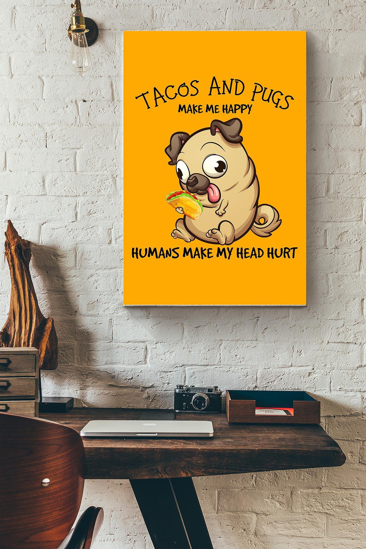 Pug And Taco Make Me Happy Gift For You Canvas Gallery Wrapped Canvas Framed Gift Idea